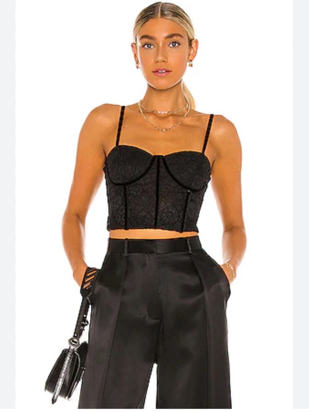 Alice + Olivia Lorette Spaghetti Strap Top in Black